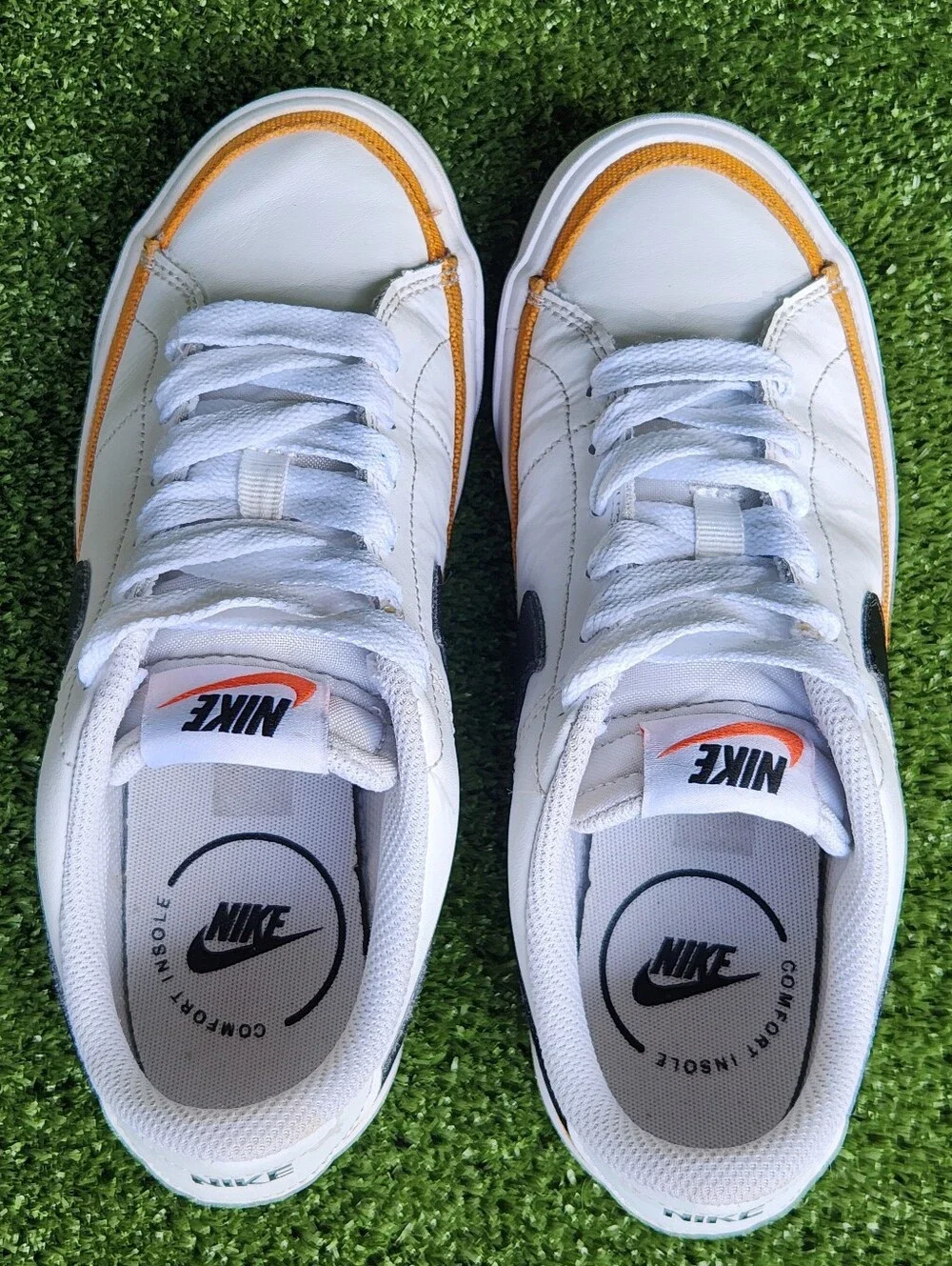 Nike Court Legacy Low Big Boys Leather White Black Sneakers Shoes Size 4.5 Youth
